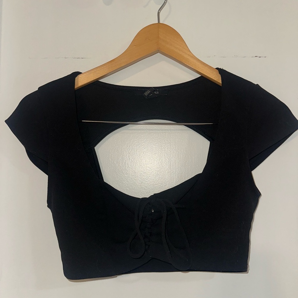 Forever 21 Black Lace-Up Crop Top